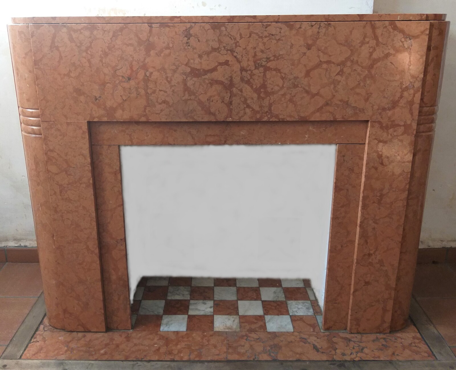 Art Déco fireplace, ca.1930. Rosso di Verona Marble