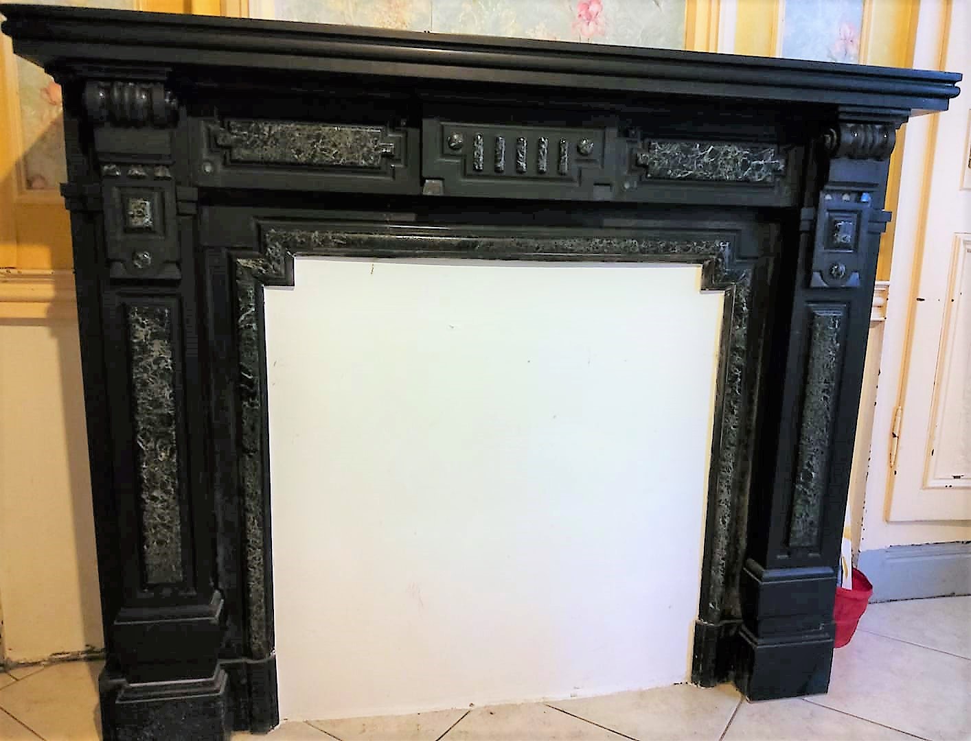 Fireplace ca.1875 in Noir de Mazy and Verde Antico marble
