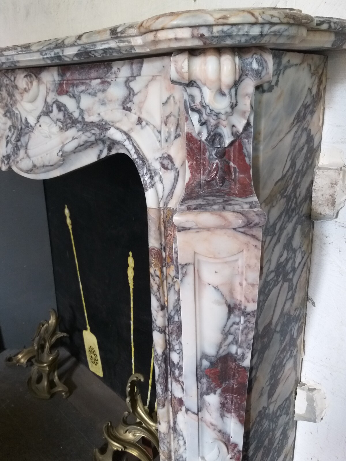 Louis XV fireplace in Brèche Violet marble, ca.1860