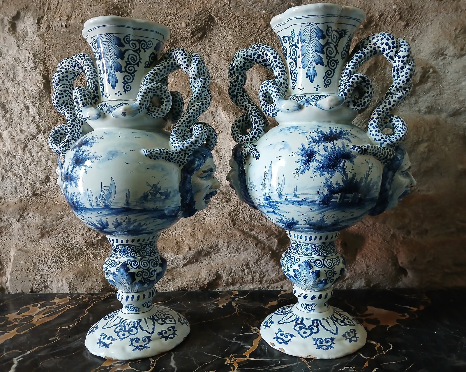 Original Pair of Delft Vases.