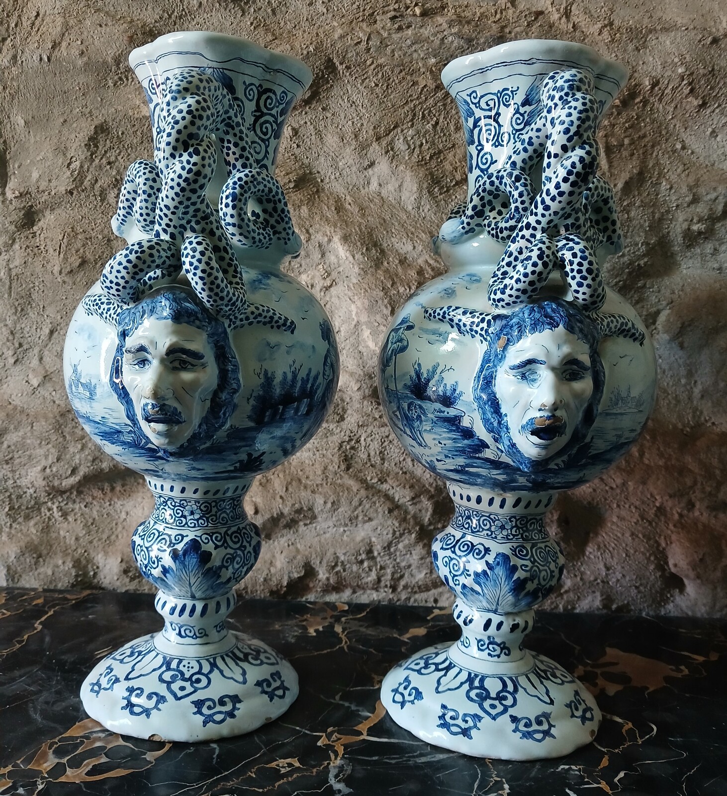 Original Pair of Delft Vases.